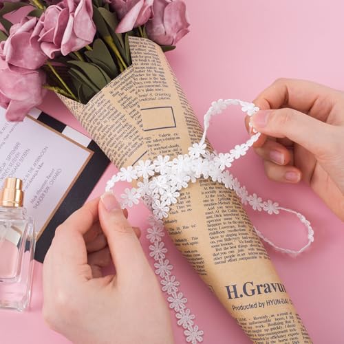 4 Yards Creamy White Lace Trim, Scalloped Edge Crocheted Lace Ribbons - color: Bowknot White (4 yards x 0.54" W)