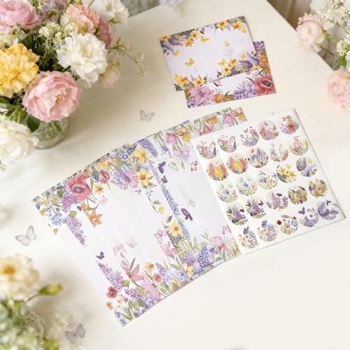 160 Pcs Stationery Paper Envelopes Set | Includes 50 Writing Paper & 50 Envelopes & 60 Stickers, Lovely Floral Letter Writing Stationery Paper Envelopes(10Style) - color: Wildflower 1