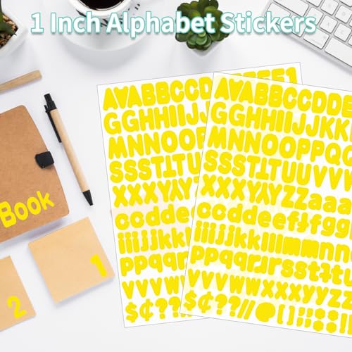 Alphabet Stickers, 1'' Yellow Letter Stickers - 12 Sheets, Self-Adhesive Vinyl for Mailbox Numbers, Bulletin Boards, Classroom & Home Decor - color: Yellow, size: 1Inch