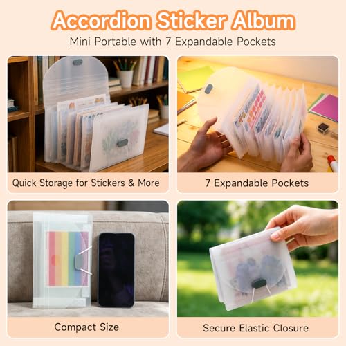 8-in-1 Sticker Organizer Binder, High‑Capacity A5 Reusable Sticker Book Collecting Binder with Storage Pages, Release Paper, Zipper Pouch, Mini Accordion Sticker Storage Album, Tweezers and Squeegee - color: Black