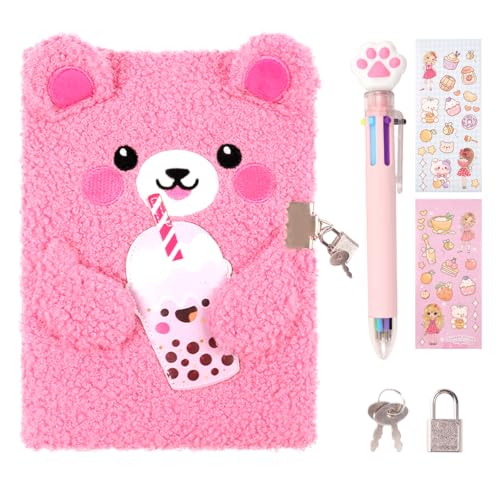 Bear Diary with Lock, Gift Set for Girls Ages 6-8, Pen & Stickers - style: Bear