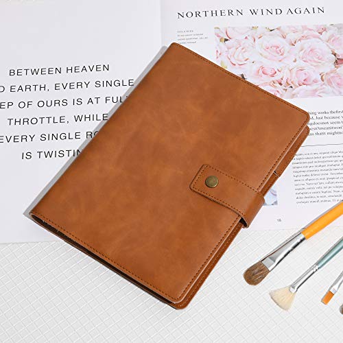 WONDERPOOL Leather Journal Refillable Notebook Spiral Diary Binder Portfolio - A5 Dotted Paper & Inner Pockets for Travel Work and Personal Organizer (Brown, A5) - color: Brown, size: A5