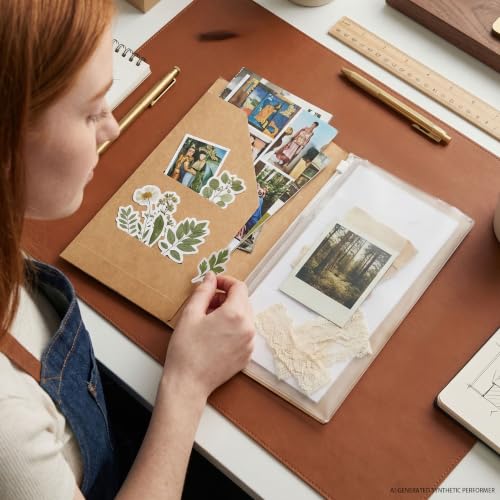 Travelers Notebook Insert Set for Standard/Regular Size Covers, 3-Piece Travelers Notebook Accessories with Kraft Folder, Clear Zipper Pouch and Elastic Cord, Folded 4.5 x 8.3 in
