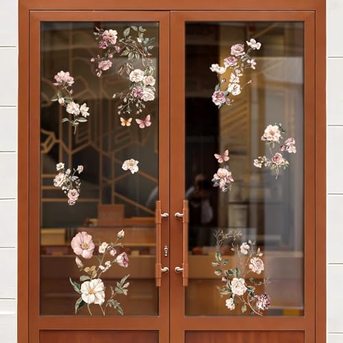 Floral Rub On Transfers for Crafts, 3pcs Flowers and Branches Transfers UV DTF Stickers Waterproof Decals Furniture for Wardrobe DIY Home Door - color: Royal Rose