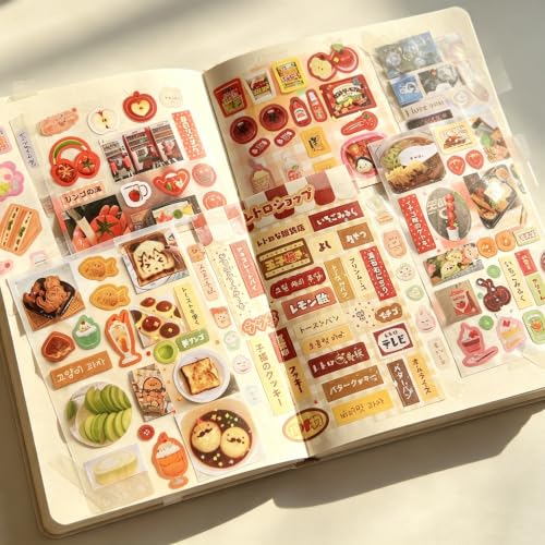 Kawaii Japanese Sticker Book 2-Pack, Cute Showa Snack & Dessert Vintage Aesthetic Stickers for Journaling, Scrapbooking, Planner & DIY Handcraft Projects - color: Yellow-green