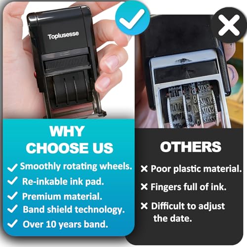 Date Stamp Self Inking Dater Stamp for Business 12 Year Band Black Mount Red Ink - color: Black Mount Red Ink