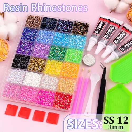 34000Pcs Resin Jelly Rhinestones for Bedazzling, Multicolor 3mm Flatback Gems for Diamond Art, Bedazzler Kit with 3Pcs 10ml B7000 Jewelry Glue for Bedazzle Thing Crafting Book Nail Art - color: Jelly Multicolored 3mm, size: Large Pack + 3Pcs Glue