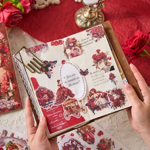 Washi Sticker Book for Scrapbook, 450+ Pre-Cut Scrapbooking Stickers, Vintage People Flowers Aesthetics Stickers for Adults and Teens, Junk Journal Supplies for Journaling Decorative DIY Arts Craft - color: The Glass of Time