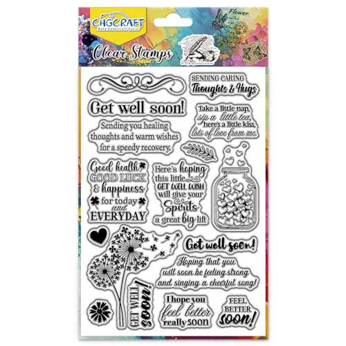 CHGCRAFT Get Well Soon Benediction Clear Stamp Silicone Clear Stamps Transparent Handicraft Stamps for DIY Scrapbooking Photo Album Decorative Cards Making, Word, 6.3x4.3inch - style: Benediction