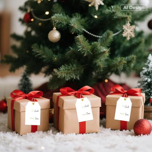 G2PLUS to and from Tags - 50Pcs Gift Tags with String, 3.3x2.2 in White Paper Name Tag, Foil Gold Party Favors Hangtag for Birthday, Wedding, Christmas - style: to from-Gold Hole Dots