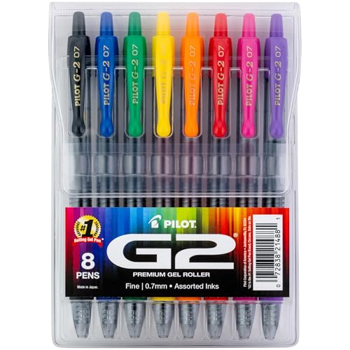 PILOT G2 Gel Roller Pens, G2 Rainbow Colors Pack, 8 Pack Pouch, Assorted - color: Assorted 8