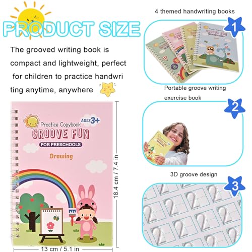 Magic Grooved Practice Copybook, Reusable Letter Tracing Books