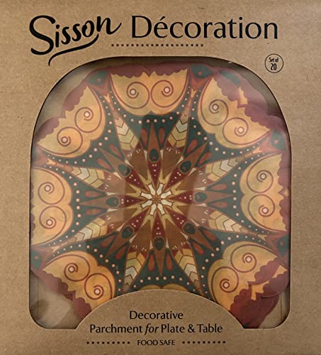 Parchment Paper Doilies for Cheese & Charcuterie Boards - Sisson Rounds, Mandala, 6 ½” D, Pack of 20. Made in USA with French Parchment Paper. Rinse clean, dry, reuse. - color: Mandala 4
