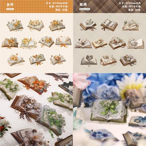 120 Pcs Vintage Floral Book Stickers for Scrapbooking - color: Book Themed