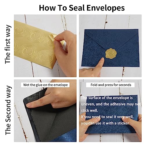 50 Pieces A7 Envelopes 5x7 with Gold Stickers, Rose, Navy Blue | Vines Flower Texture Pattern, V Flap Luxury Mailing for Invitations, Wedding, Graduation, Baby Shower - color: Rose - Navy Blue