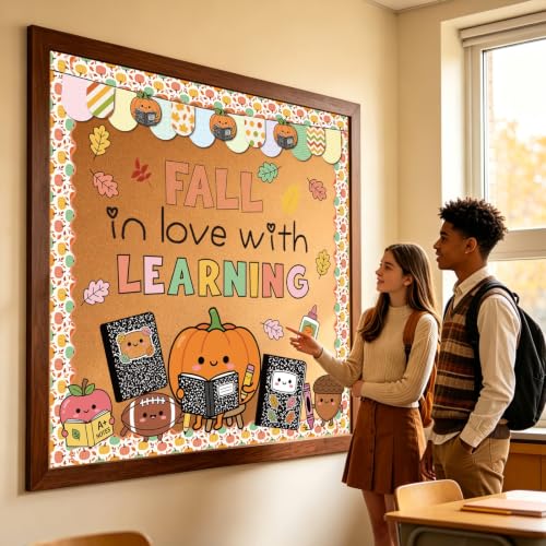 Fall in Love with Learning Classroom Bulletin Board Decorations | Autumn Cutout Paper Set, Back to School Decor Supplies - color: Fall in Love With Learning