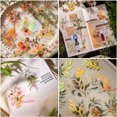 160 Pieces Gold Foil Botanical Stickers - color: Flowers and Plants