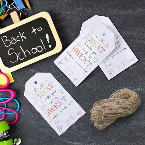 Eersida 50 Pcs Back to School Gift Tags - Graffiti Style, Colorful, 1.97 x 3.54 inches/ 5 x 9 cm - 50 Count - Kid's Gift Decoration - Back to School, Birthdays, Festivals, Teacher's Day, Graduation