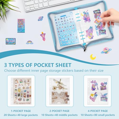 A5 Sticker Storage Organizer Binder Collecting Book Album, Blue - color: blue