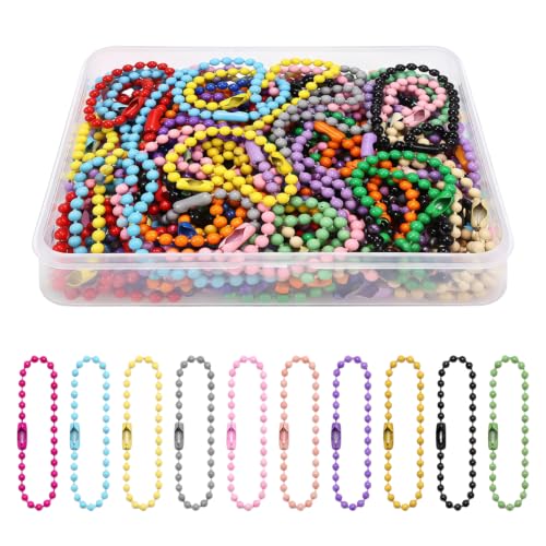 200 PCS Colorful Ball Chain, 2.4mm 4 Inch Mixed Color Bead Chains for Keychains, Dog Tags, Jewelry Making, Hanging Crafts, Bulk DIY Supplies with Storage Box