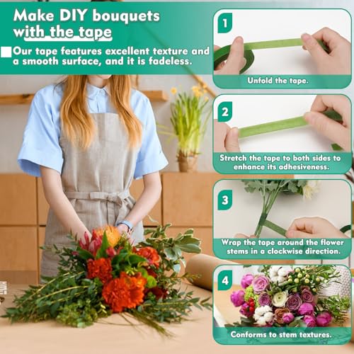 Floral Tape, 1/2inch Light Green Flower Tape for Bouquet Floral | Flexible And Easy to Tear Floral Tape for Fresh Flowers, Stem Wrapping, Floral Arranging, Corsages And Wedding Bouquets - color: Light Green