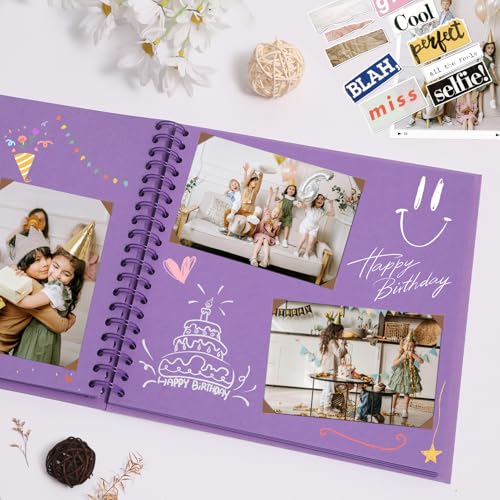 Scrapbook Album 8x8 Inches 40 Pages Hardcover Kraft Paper Purple - color: Purple, size: 8"x8" 40 Pages