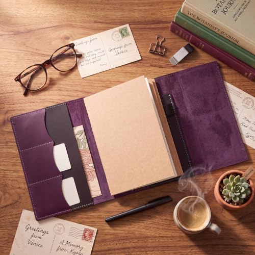 Eaasty A5 Genuine Leather Refillable Notebook Travel Journal, Purple - color: Purple