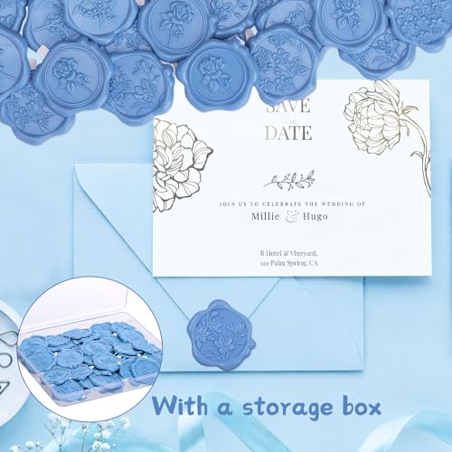 60 Pcs Wax Seal Stickers, Dusty Blue, 4 Flower Styles - color: 4 Flower Styles- Dusty Blue