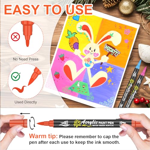 NICETY 60 Colors Acrylic Paint Markers, Dual Tip Acrylic Paint Pens with Fine Tip and Brush Tip Pens for Rock Painting, Canvas, Wood, Ceramic, Glass, Stone, Fabric, DIY Crafts & Art Supplies - color: 60 Colors