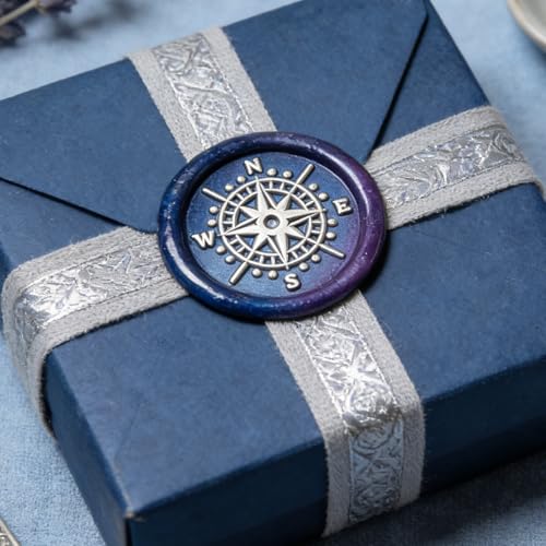 LANKIN Compass Wax Seal Stamp, Nautical Theme; 25mm Brass Head | White Bubble Handle Wax Stamp for Wedding Invitations, Birthday Cards, Envelopes, Gift Wrapping - color: Compass