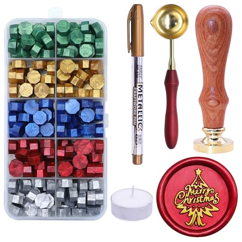 SWANGSA Merry Christmas Tree Wax Seal Stamp Kit with Sealing Wax Beads - style: Merry Christmas Tree