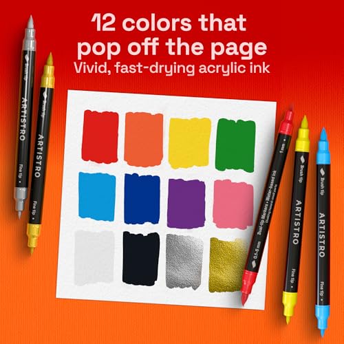 ARTISTRO 12 Dual-Tip Acrylic Paint Marker Pens for Drawing - color: Multicolor, size: 12
