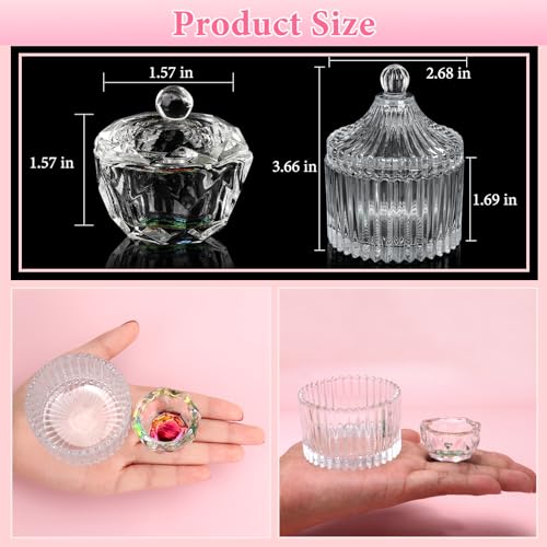Nail Brush Dappen Dish Set: 6PCS Nail Art Pen and 2PCS Crystal Dappen Dish - color: 8 PCS-Pink