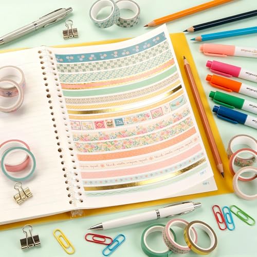 Washi Tape Set of 18 Rolls, Assorted Sizes, Decorative Tape for Journaling, Scrapbook, DIY Décor, Craft Supplies, Gift Wrapping, Metallic Foil, Painters Summer - color: Painters Summer