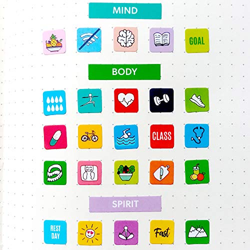 Mirida Planner Stickers - Fitness Pack of 2076 Mini Icons for Workout, Healthy Diet, Gym Exercise, and Habits - for Calendar and Journal