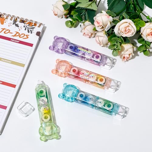 Temiary 4 Pcs 2 in 1 Correction Tape and Double Sided Tape Roller, Cute | Double Head Quick Dry White Wrong Out Tape Pens, with Scrapbook Adhesive Glue Tape Dispenser for School Office Supplies