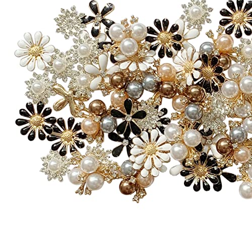 80 Pieces Flower Rhinestone Buttons Faux Pearl Buttons Flat Back for Jewelry Making Wedding Party Home Decoration DIY Craft Hair Accessory