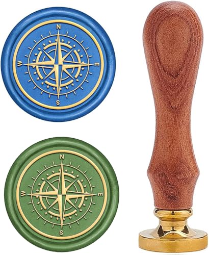CRASPIRE Wax Seal Stamp Vintage Sealing Wax Stamps Direction Indicator 25mm Removable Brass Head Sealing Stamp with Wooden Handle for Halloween Wedding Invitations Christmas Xmas Party Gift Wrap - style: Wood Handle+Brass Head-2