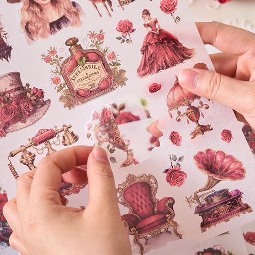 Washi Sticker Book for Scrapbook, 450+ Pre-Cut Scrapbooking Stickers, Vintage People Flowers Aesthetics Stickers for Adults and Teens, Junk Journal Supplies for Journaling Decorative DIY Arts Craft - color: The Glass of Time