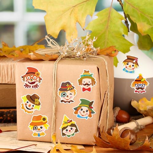 Haooryx Fall Scarecrow Sticker Rolls, 1000Pcs Autumn Scrapbook Stickers - style: Fall-Theme Scarecrow Head 2Roll