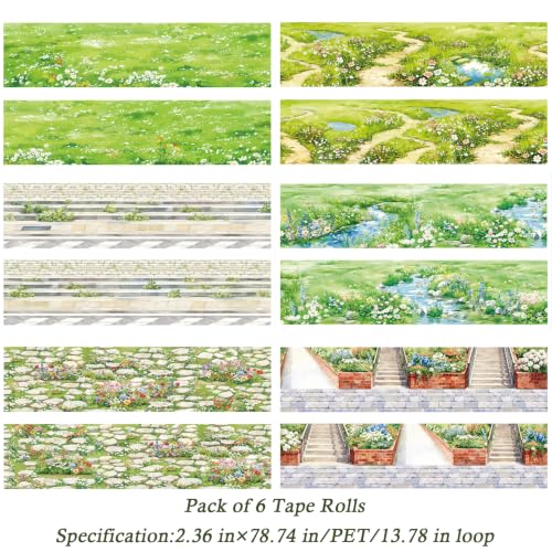 PET Tape Stickers for Scrapbooking Supplies,Nature Journal Stickers for DIY | Deco,PET,Nature,6 Rolls,Paths,Stone,Floral,Scrapbook Stickers for Scrapbooking,Journaling, Junk Journal Supplies, DIY Crafts - color: Song