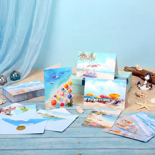 48 Sets Blank Beach Cards with Envelopes and Stickers 4'' x 6''
