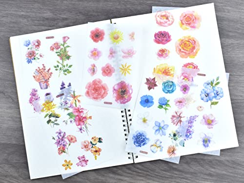 12 Sheets Floral Washi Sticker Set Romantic Flower DIY Decor for Scrapbooking Planner Scrapbook Album Letter Envelope Card Journals Art Craft Journaling Collage Water Bottles Cups Diary Books Laptop - color: C