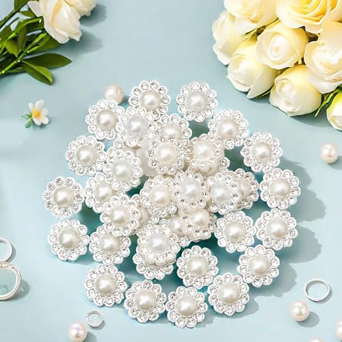 100 pcs Rhinestone Faux Pearl Buttons, Silver, 14mm - color: 100 PCS Silver
