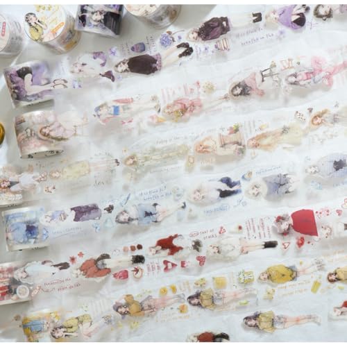 Alideco 6pcs Decorative Adhesive Tapes Vintage Literary Girl PET Tape Great for Bullet Journal Supplies, Arts, Scrapbook, DIY Crafts, Planners (xindongwanfeng) - color: xindongwanfeng