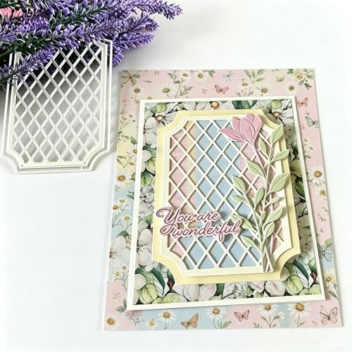 3D Backgrounds Frame Metal Cutting Die for Scrapbooking, Metal Die Cuts Stencils & Crafting Die Cut New Cutting Dies DIY Album Card Making Decor Paper Craft (Grid Border 4.7 x 3.4 in) - color: Grid Border 4.7 x 3.4 in