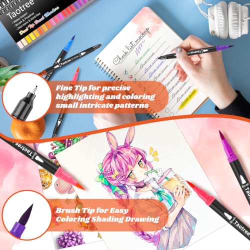 Taotree 36 Colors Dual Tip Art Markers Pens Set for Adult Coloring Books | Artist Fine & Brush Tip Coloring Markers Drawing Pens for Journaling Note Taking Lettering Calligraphy Craft Art Supplies Set - color: 36 Colors