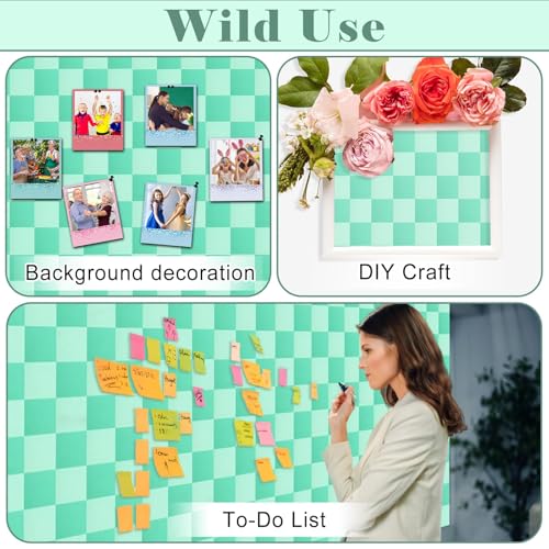 Green Checked Bulletin Board Roll Non-Woven Fabric Poster 15.55" x20ft - color: Green Checked, size: 236.2" x 15.6"