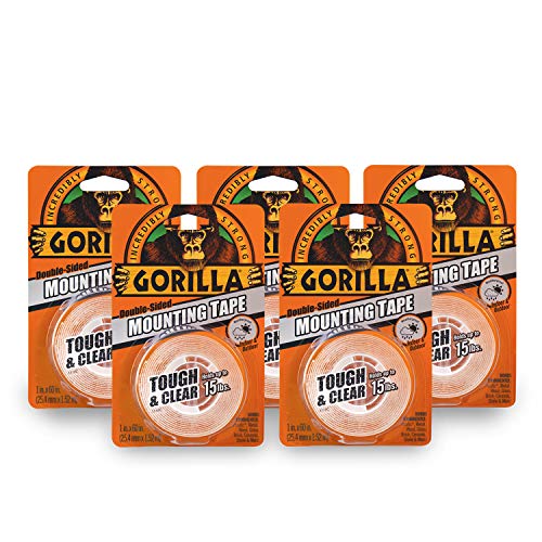 Gorilla Tough & Clear; Double Sided Mounting Tape; Weatherproof; 1" x 60"; Clear; (Pack of 5) - size: 5 Pack