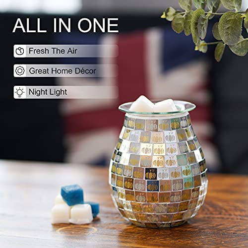 Dicimi Pumpkin Wax Melt Warmer, Handmade Mosaic Glass Wax Warmer with Flameless Night Light, Fast Heating Fall Harvest Decor, Cozy Home Ambiance - color: Golden Pumpkin